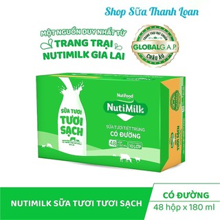 Thùng 48 hộp nutimilk sữa tươi sạch có đường 180ml.