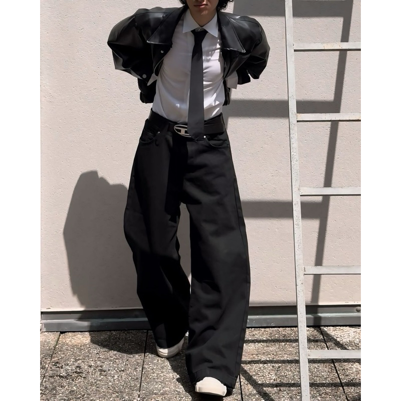 NORMAL COLOR LOOSE PLEAT - Quần jeans trắng ống rộng rách ống | BigBuy360 - bigbuy360.vn