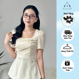 Áo sơ mi cổ vuông đính nơ thiết kế thanh lịch đi chơi, đi làm U&M (AT48)