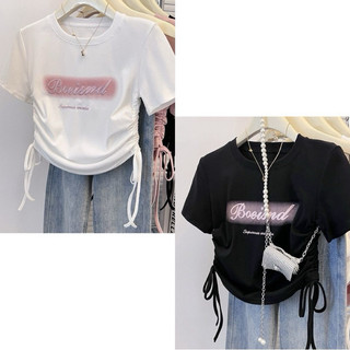 ÁO THUN CROPTOP RÚT DÂY HAI BÊN ÔM EO SIÊU TÔN DÁNG IN CHỮ HỒNG ĐẸP LẮM CRRBOI