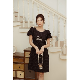 ĐẦM SUÔNG TAY NGẮN PHỒNG ĐÍNH HẠT BIBI-2701