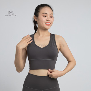 MINATEX - B7 - Áo bra thể thao nữ, áo bra tập gym yoga kèm mút ngực, cổ tim bo siết eo vải hút mồ hôi, đứng form dày dặn