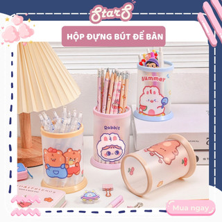 Hộp đựng bút nhựa để bàn nhiều sắc màu gấp gọn văn phòng phẩm cute