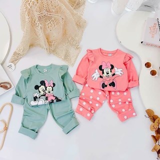   COMBO 3 BỘ  3 BỘ KHÁC MÀU DÀI TAY MICKEY BÈO CHẤM BI SIÊU CUTE CHO BÉ CHẤT COTTON MỀM MÁT SIZE 7-18KG. XƯỞNG MAY BIBO 