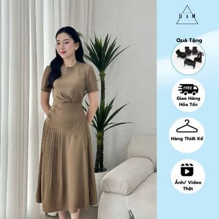 Váy thiết kế công sở rúm eo đuôi xòe xếp ly thanh lịch, nhẹ nhàng U&M (VT34)