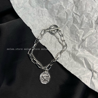 Vòng tay mắt xích kép kèm charm đồng xu hai mặt - ảnh thật molee.store