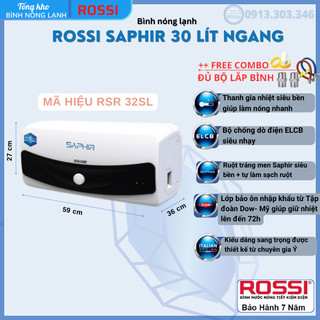 Bình nóng lạnh gián tiếp Rossi Saphir 30 Lít ngang, mã hiệu RSR32SL,bảo hành 7 năm, tân á đại thành online
