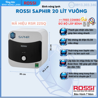 Bình nóng lạnh gián tiếp Rossi Saphir 20 Lít Vuông RSR22SQ- chính hãng, bảo hành 7 năm toàn quốc, tân á đại thành online