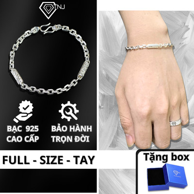 Lắc tay bạc thật cho nam mắt xích mix ống phay lấp lánh, sang trọng LTA0144 - Trang Sức TNJ