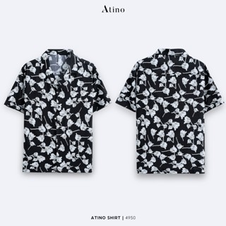 Áo sơ mi CUBAN SHIRT cộc tay nam  ATINO vải lụa họa tiết cánh hoa Thoáng Mát Trẻ Trung form regular SM.L.1.4950