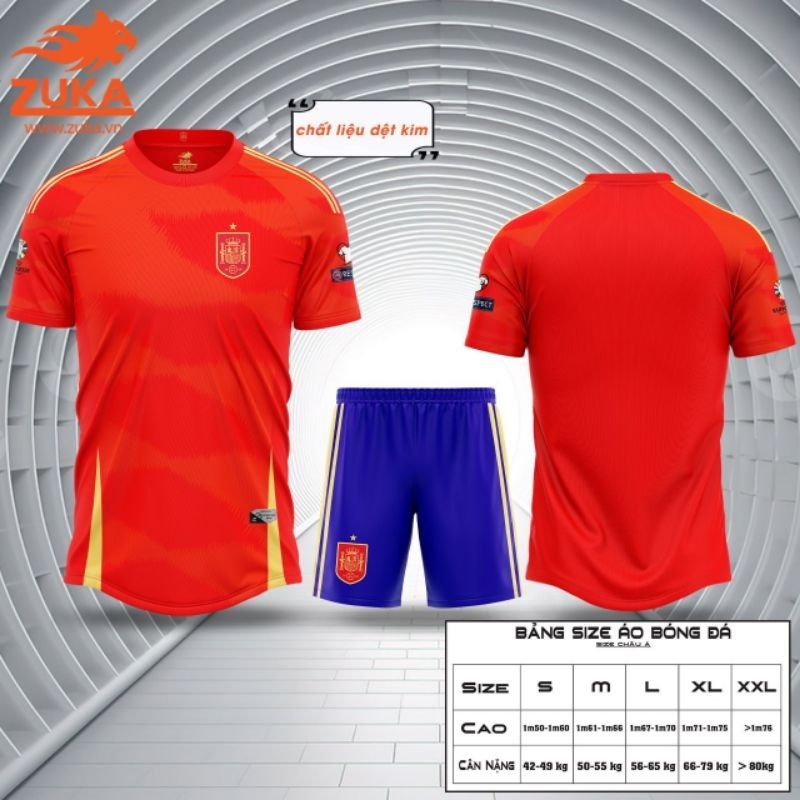 Áo đá Bóng Đội Tuyển Tây Ba Nha thi đấu Euro 2024 , áo đá banh thấm hút mồ hôi