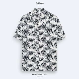  Áo sơ mi CUBAN SHIRT cộc tay nam  ATINO vải lụa họa tiết xước form regular SM.M.1.4964 