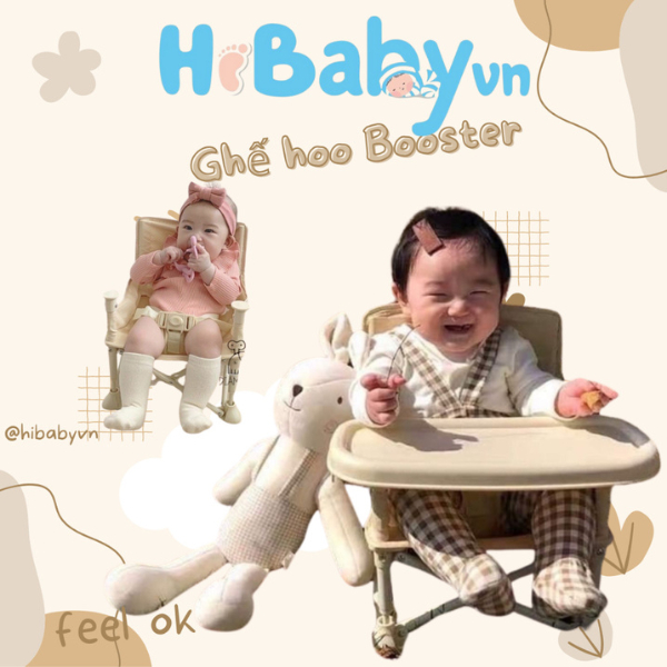 Ghế ăn dặm Hoo Booster gấp gọn phong cách Hàn Quốc, lý tưởng cho bé khi du lịch.