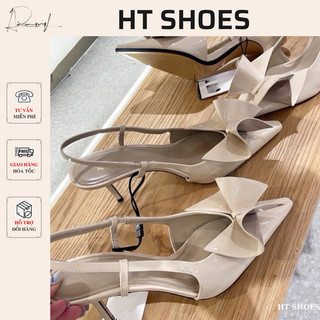 Giày cao gót Z mũi nhọn đính nơ soắn đế cao 7cm hai màu phong cách tiểu thư Pháp sang chảnh dễ phối đồ #058