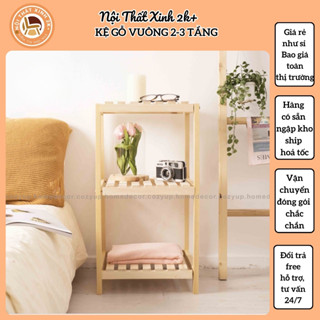 Kệ gỗ vuông 2-3 tầng đầu giường làm bằng gỗ thông tự nhiên ( giá xưởng )