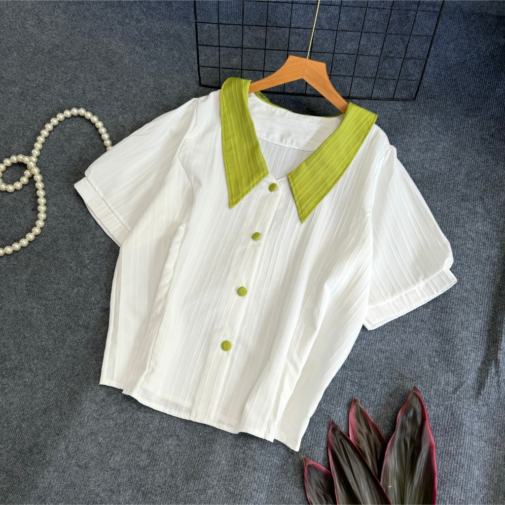 Áo Sơ Mi Kiểu Bigsize Mùa Hè Thời Trang Nữ Cổ Nhọn Cúc Bọc Vải Chất Liệu Xốp Mềm Mại Tiểu Thư Hottrend Bánh Bèo - Sm15