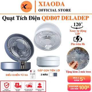 Quạt Tích Điện Mini Để Bàn Xiaoda QDB07 DELADEP, Kèm Remote Điều Khiển Từ Xa, Pin Trâu, 3 Chế Độ Mát