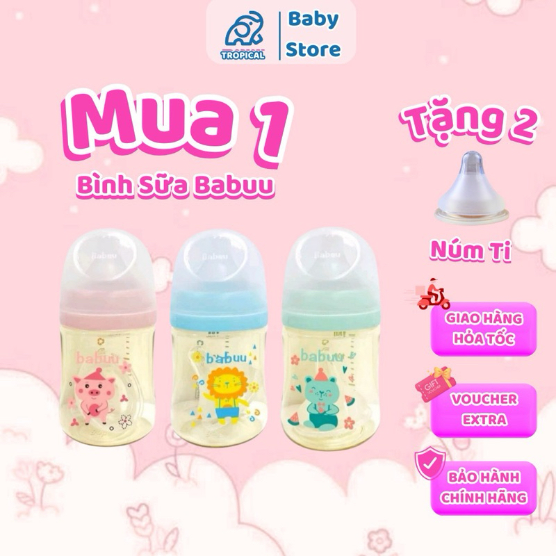 Bình sữa Babuu Bình sữa ,Babuu cổ rộng PPSU  (Tặng thêm quà núm ty tổng nhận 3 núm )