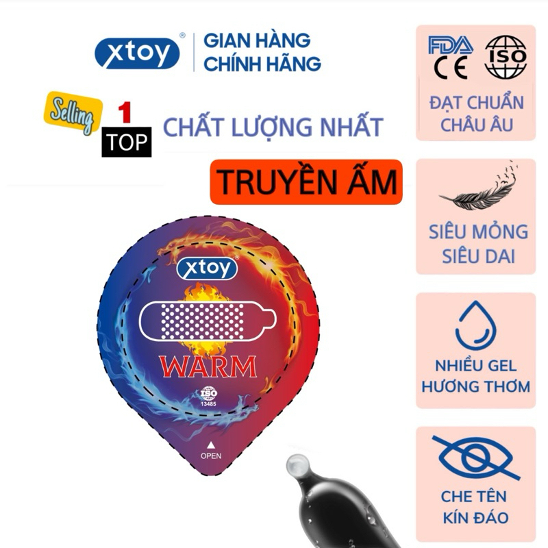 mall inline badgeLẻ Bao cao su XTOY WARM ẤM ÁP, gai, nhiều gel bôi trơn, hương thơm Hộp 10 bcs
