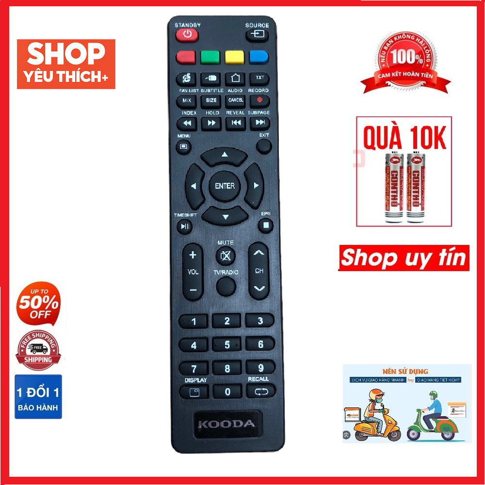 Điều khiển remote từ xa dùng cho Tivi Kooda loại ngắn mỏng có internet-đầu bấm tivi Kooda loại ngắn 