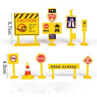 Bộ biển báo mini 9 chi tiết trang trí bánh kem - mô hình bộ biển báo giao thông