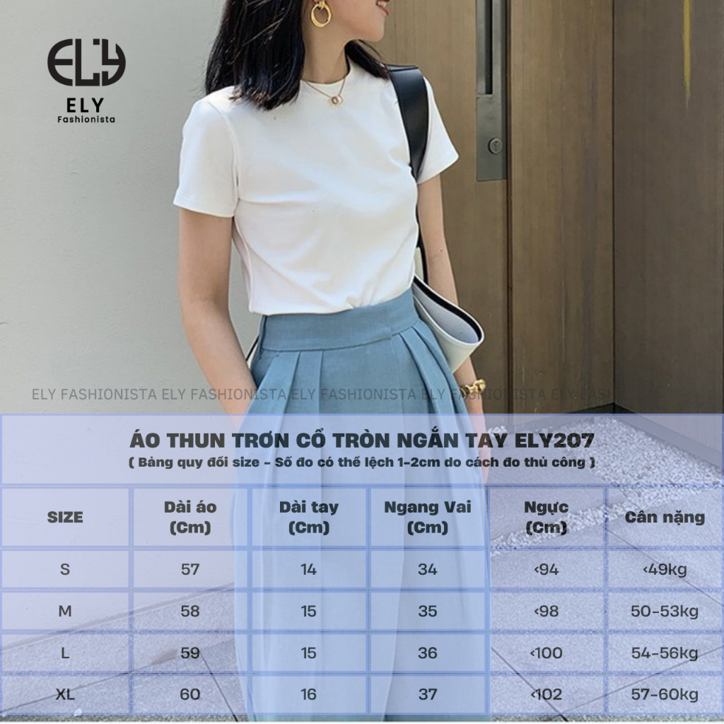 Áo thun nữ ELY trơn cổ tròn cộc tay dáng vừa basic cao cấp áo phông trơn nữ cotton chất đẹp ELY207 | BigBuy360 - bigbuy360.vn