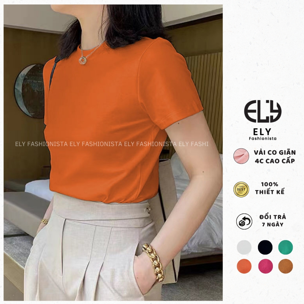 Áo thun nữ ELY trơn cổ tròn cộc tay dáng vừa basic cao cấp áo phông trơn nữ cotton chất đẹp ELY207 | BigBuy360 - bigbuy360.vn