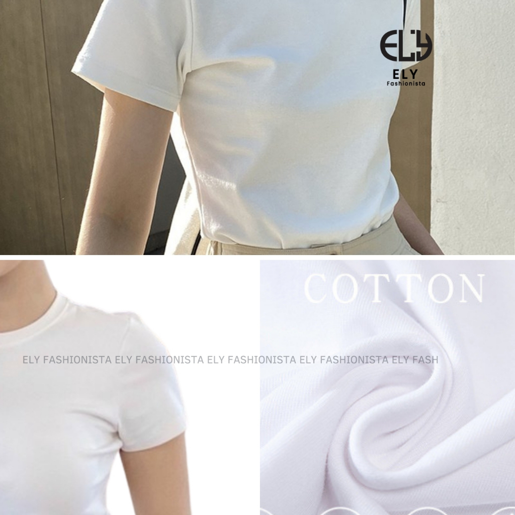 Áo thun nữ ELY trơn cổ tròn cộc tay dáng vừa basic cao cấp áo phông trơn nữ cotton chất đẹp ELY207 | BigBuy360 - bigbuy360.vn
