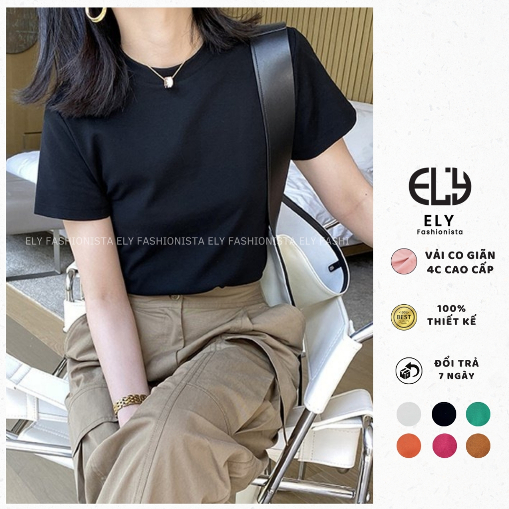 Áo thun nữ ELY trơn cổ tròn cộc tay dáng vừa basic cao cấp áo phông trơn nữ cotton chất đẹp ELY207 | BigBuy360 - bigbuy360.vn
