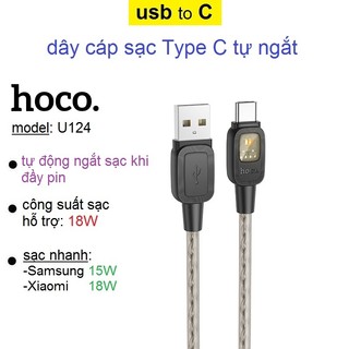 Dây sạc tự ngắt 3A Hoco U124 sạc nhanh cho điện thoại Samsung/ Xiaomi/ Redmi