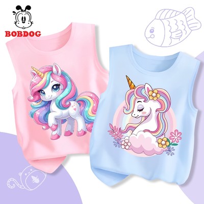 Áo bé gái BOBDOG, áo sát nách vải thun cotton cho bé mặc mát mùa hè in hình ngựa unicorn cute
