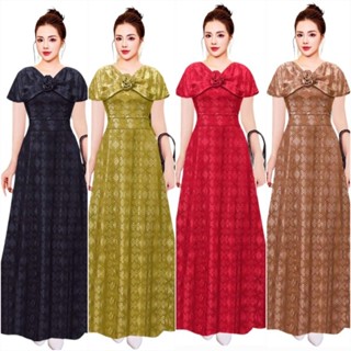 Đầm dạ hội trung niên đi tiệc kiểu choàng vai phối hoa bản to chất thun lưới 2 lớp size lớn 65kg, Đầm maxi dạ hội cho mẹ