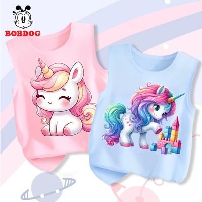 Áo trẻ em bé gái BOBDOG, áo ba lỗ chất liệu cotton co giãn in hình Ngựa Bảy Màu cho bé