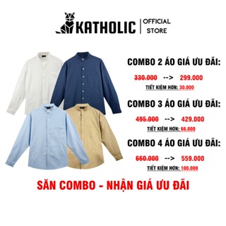 [Deal Sốc] ComBo Áo Sơ Mi Trơn Tay Dài Nam Nữ Hàn Quốc Cổ Tàu Local Brand KATHOLIC Chất Liệu Oxford Form Rộng KAT022