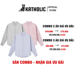 [Deal Sốc] ComBo Áo Sơ Mi Kẻ Sọc Tay Dài Nam Nữ Hàn Quốc Local Brand KATHOLIC Chất Liệu Oxford Form Rộng KAT012