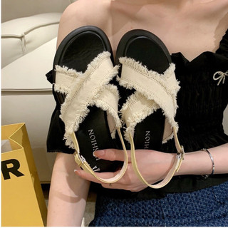  Sandal nữ quai chéo chất vải tua rua siêu xinh  dép quai hậu đế bằng nhẹ dễ mang 