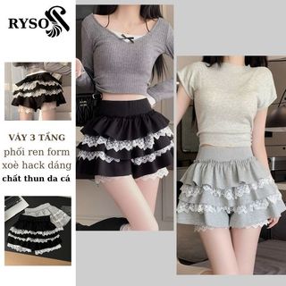 Chân Váy Tầng Xòe Phối Ren Dáng Ngắn 3 Tầng Lưng Cạp Cao , Váy Chữ A Nhiều Lớp Dáng Phồng  RYSO FASHION