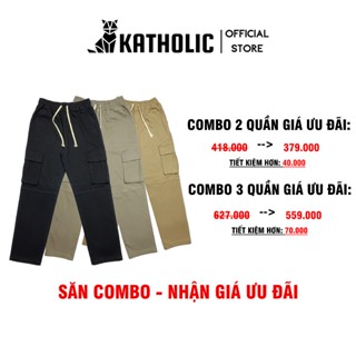 [Deal Sốc] ComBo Quần Cargo Pants Nam Nữ Túi Hộp Ống Suông Rộng Chất Liệu Kaki Co Giãn KAT016