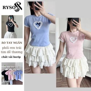 Áo Thun Nữ Form Ôm Phối Ren Trái Tim Coquette Dễ Thương , Áo Baby Tee Dáng Ôm Nhiều Màu RYSO FASHION