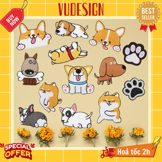 Sticker Dán Vải, Sticker Ủi Thêu Quần Áo, Balo Hình Chó Đáng Yêu Vudesign