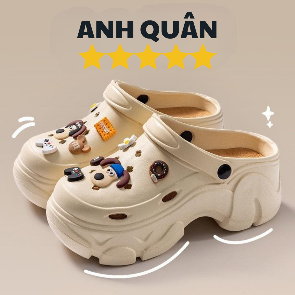 Dép cross nữ đế banh mì cao 6CM Tặng kèm sticker hottrend có lỗ thoáng khí ( 279 Kem đế nâu)