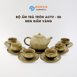 Bộ Ấm Tròn Bầu Men Gấm Vàng ACTV-06 - Bộ Ấm Chè Đẳng Cấp - Gốm Sứ Cao Cấp Bát Tràng