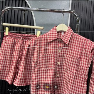 SET BỘ KẺ CARO ĐỎ TAY HẾN SƠ MI