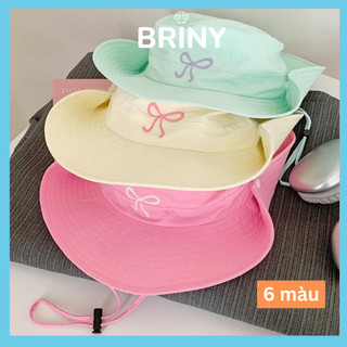 Mũ bucket tai bèo nơ vành tròn có dây rút, mũ cao bồi nữ đi biển vải mỏng nhẹ thoáng mát Briny M01