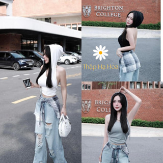 Áo yếm hở lưng thắt eo có mút ngực, áo croptop có kèm mũ TS69