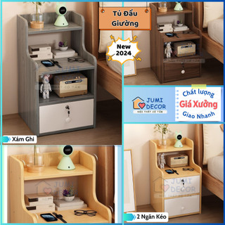 Tủ đầu giường, kệ để đầu giường 1 ngăn, 2 ngăn, kệ đầu giường decor, táp đầu giường có khóa - Jumi