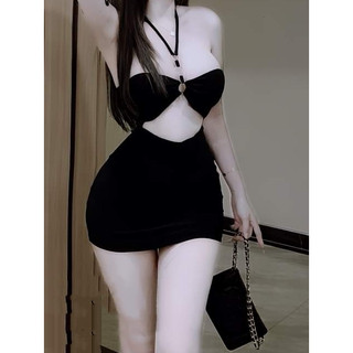 Đầm body sexy hở eo dây buộc cổ  (đầm body uyên linh)