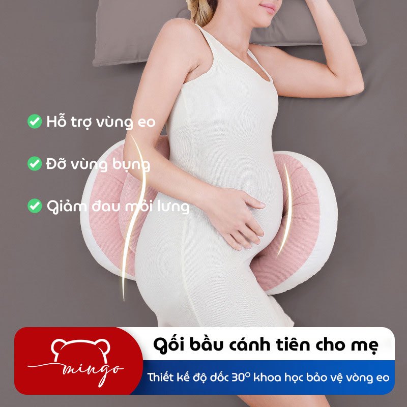 Gối bầu cánh tiên Mingo, gối ôm bà bầu gối kê bụng bầu giảm đau lưng, nâng đỡ vùng bụng cho mẹ bầu