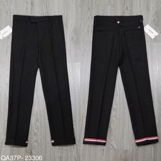  Quần vải âu tây nam trendey học sinh thom trơn tag logo vương sau mông thêu ba sọc sắn ống đơn giản basic 