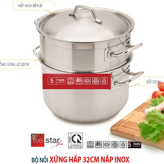 Bộ Nồi Xửng Hấp Inox 3 Đáy Fivestar 32cm 18 Lít Nắp Inox-nồi đun bếp từ,hấp bánh,nấu xôi- Bảo Hành 60 Tháng Chính Hãng